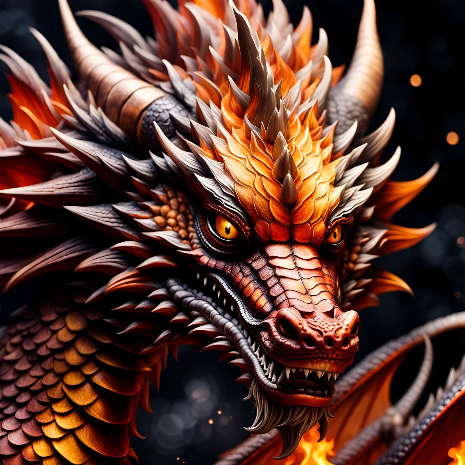 Hyperrealistic Asian Fire Dragon Close-up