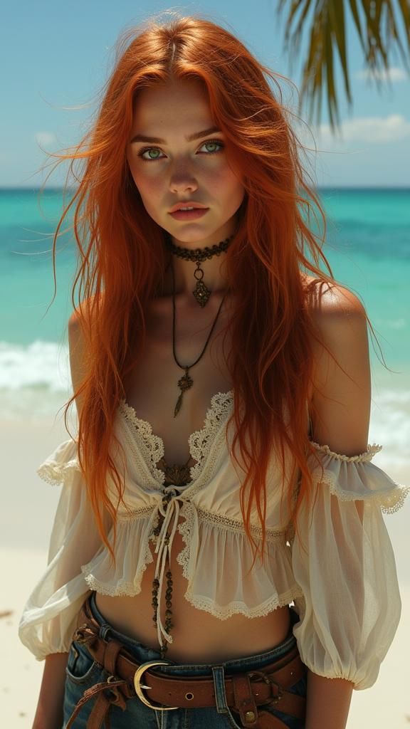 Lovecraftian Pirate Girl on Tropical Beach