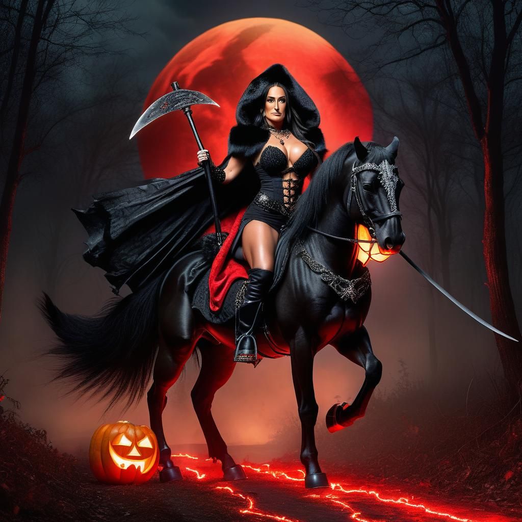 Gothic Grim Reaper on Horseback in Eerie Forest