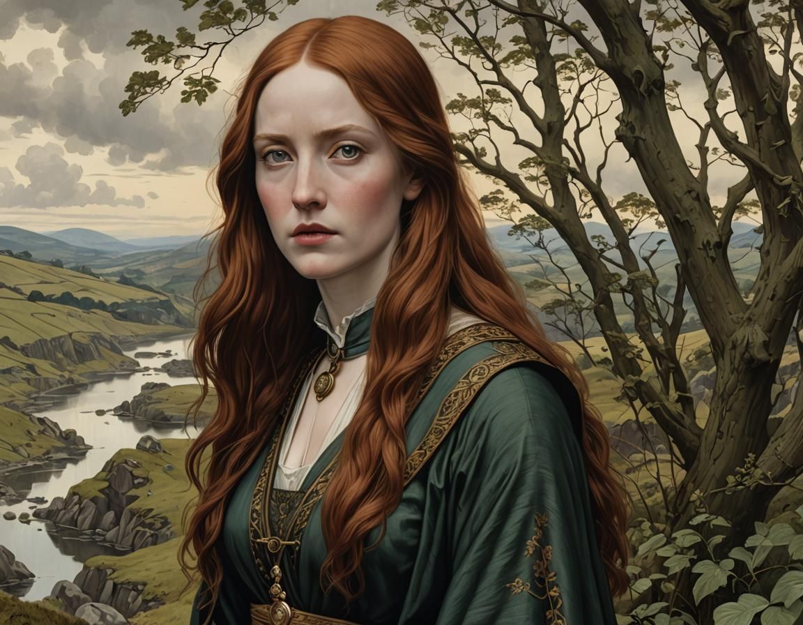 Surreal Celtic Woman Portrait in Polish Surrealism Style