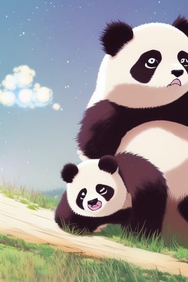 Cute Baby Panda in Studio Ghibli Style