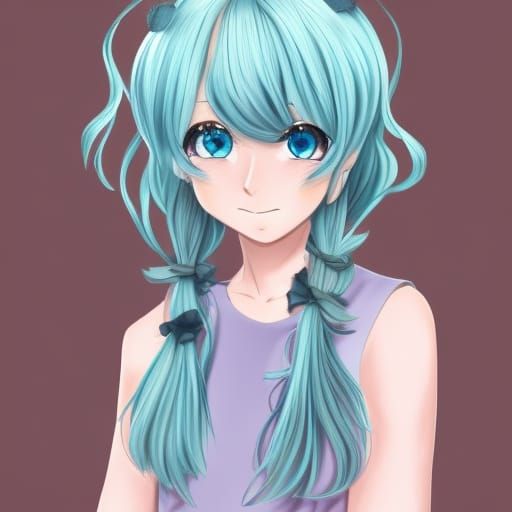 Anime Girl with Blonde Pigtails and Blue Bows