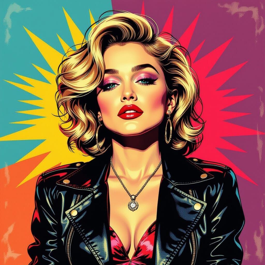 Young Madonna Portrait in 1980s Pop Art Style