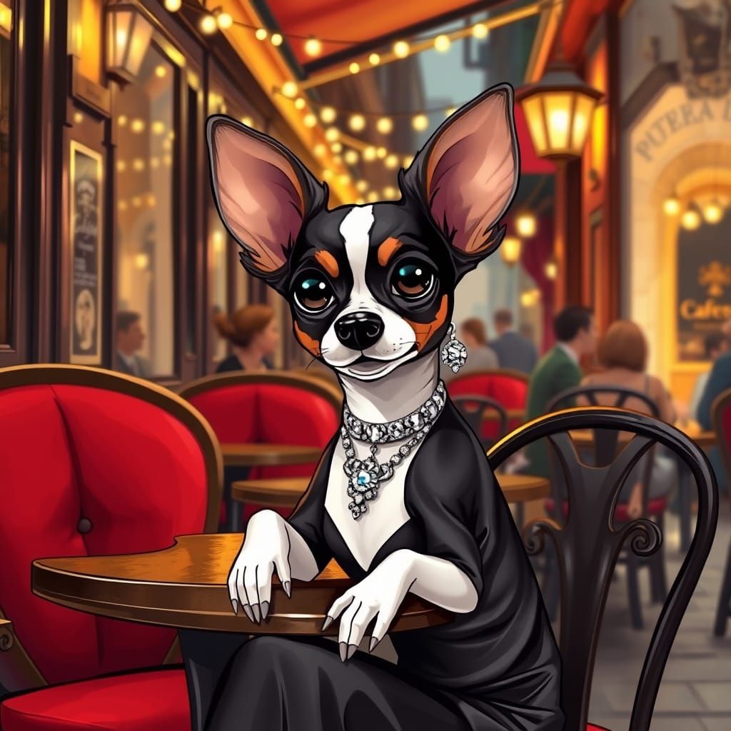 Elegant Papillon Dog at Parisian Café