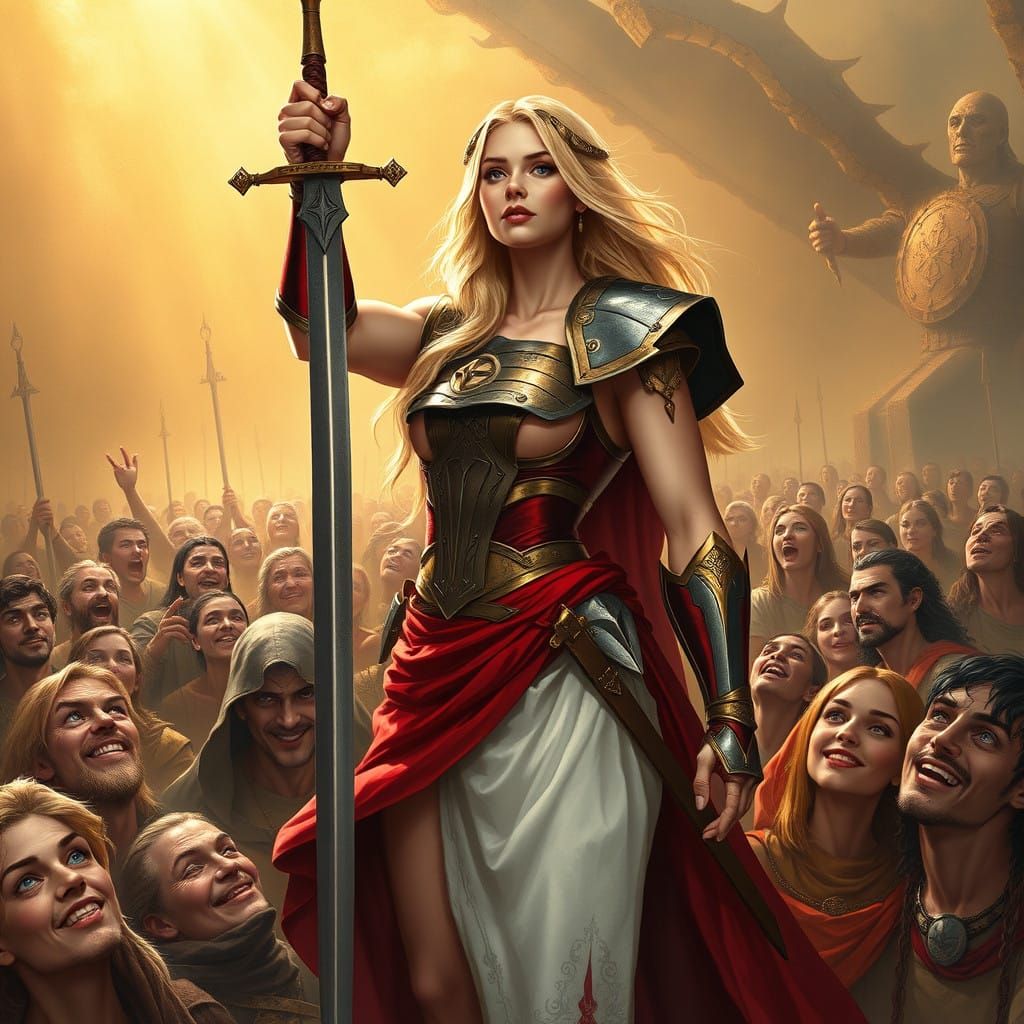 Majestic Blonde Knight in Crimson Armor Shines Bright
