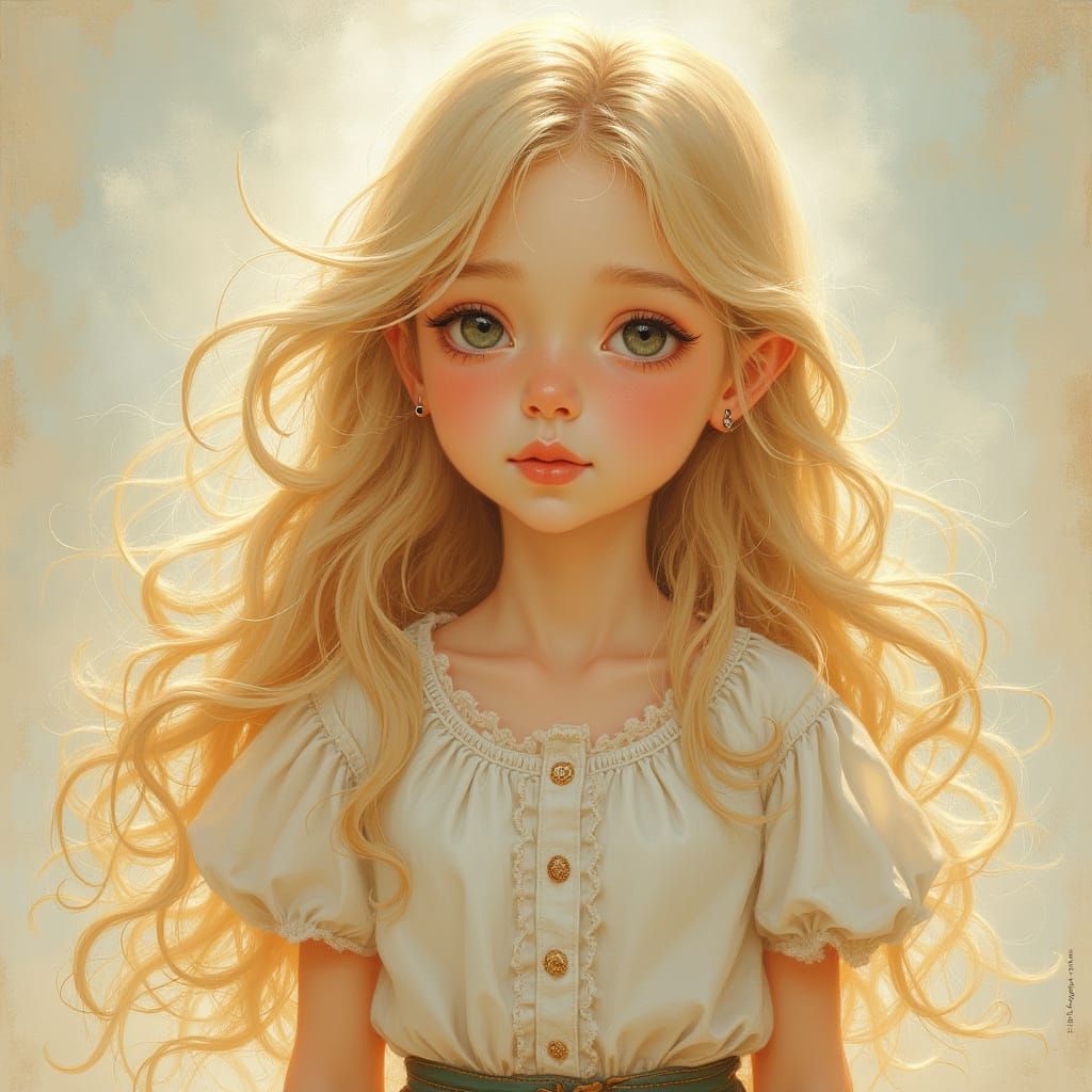 Girl with Blond Hair in Art Nouveau Style