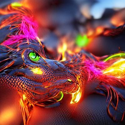 Glowing Neon Fire Dragon in 8k Resolution