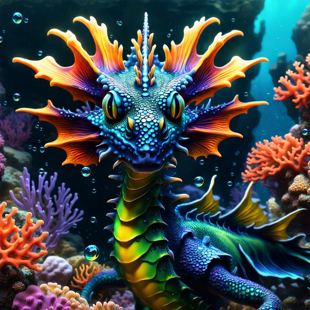 Sea Dragon Flower Creature in Detailed Digital Painting