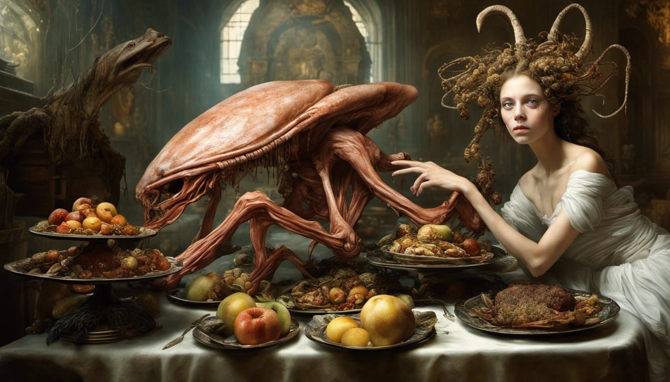 Dreamlike Alien Feast in Hyperrealistic Digital Art