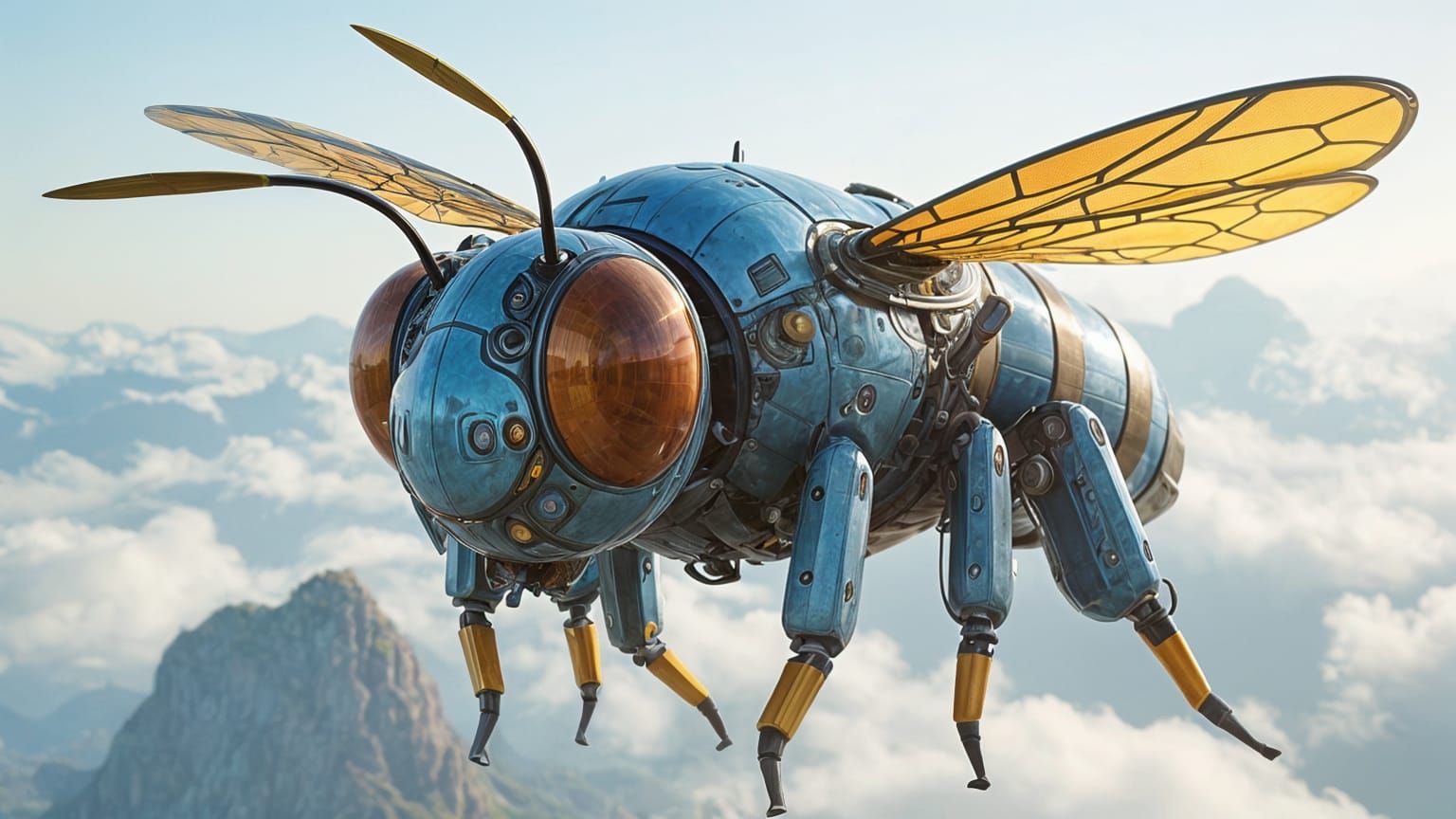 Futuristic Cubist Bee Soars Through Vibrant Impressionist Sk...