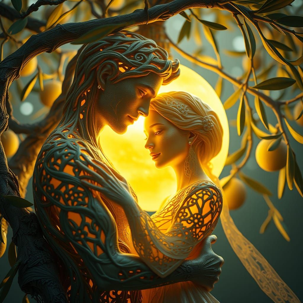 Olive Branch Couple in Art Nouveau Style