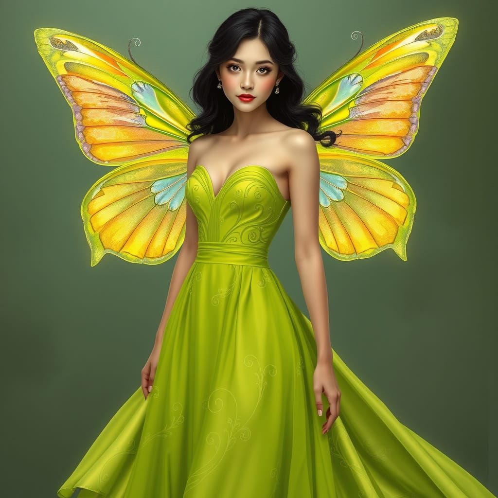 Ethereal Green Goddess with Butterfly Wings