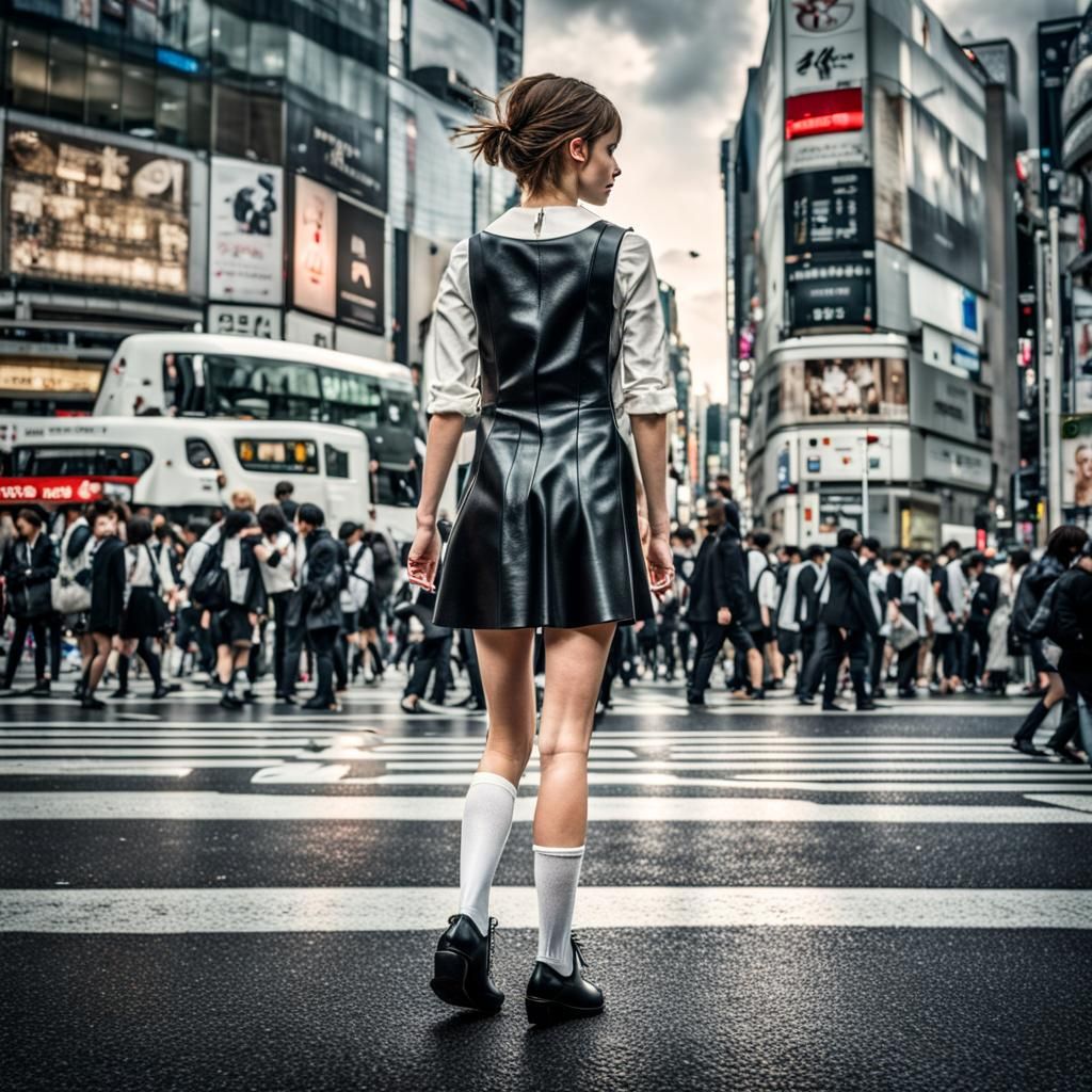 Emma Watson at Shibuya Crossing, Hyperrealistic Image
