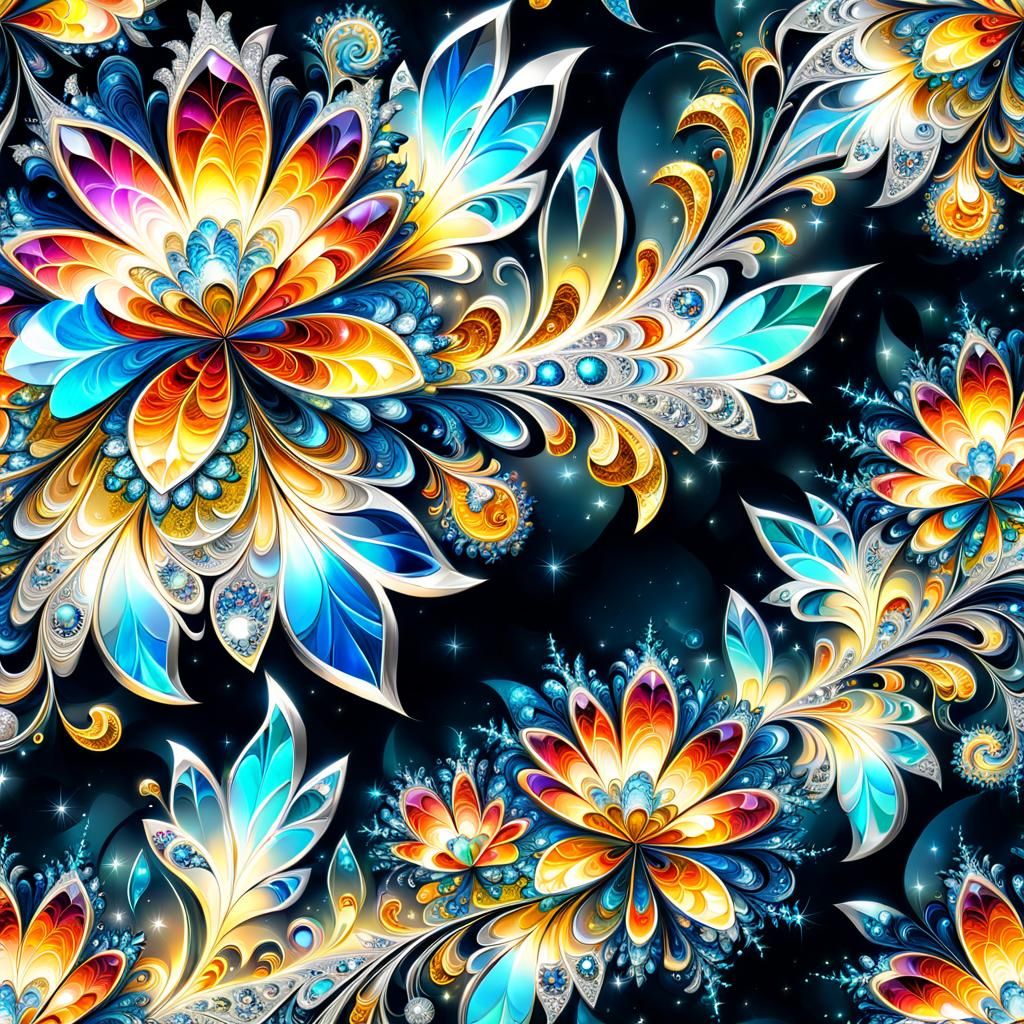 Sparkling Fractal Flowers in Digital Oil Painting