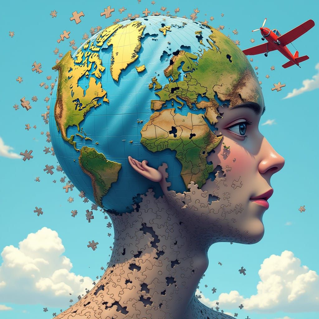 Manga-Inspired Mashup of Human Head and Globe