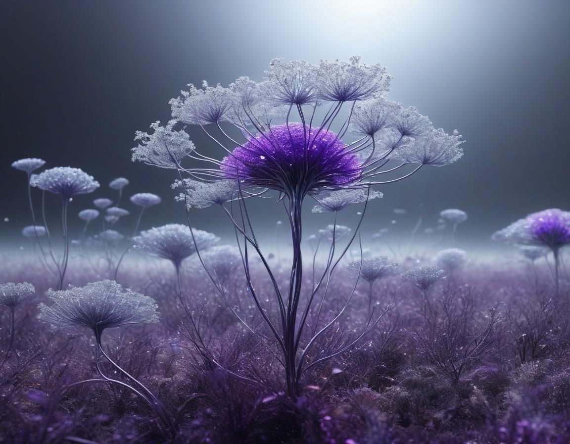 Ethereal Alien Floral Field in Surreal Style