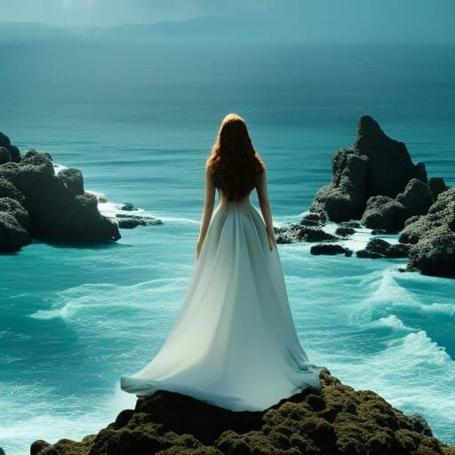 Girl in Ballgown at Seaside, Digital Matte Painting