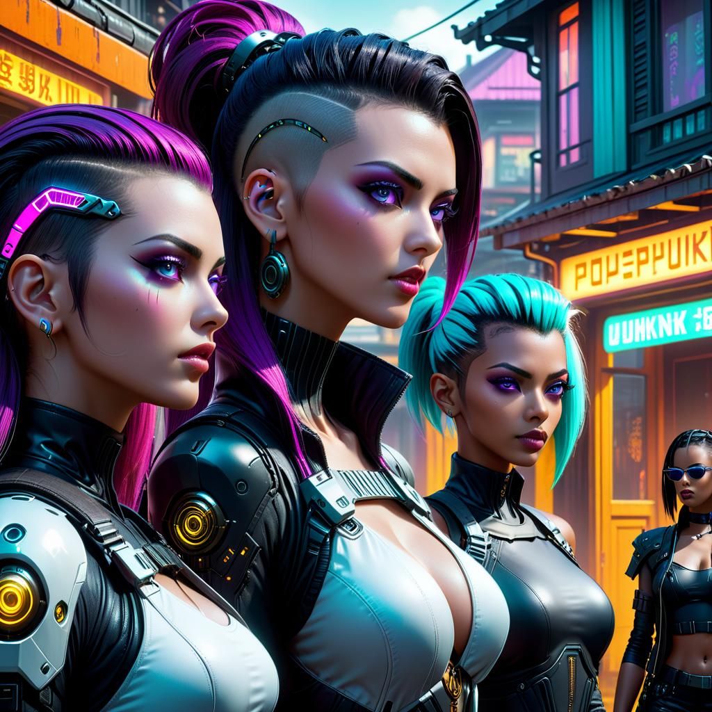 Cyberpunk girl gang with augmented eyes