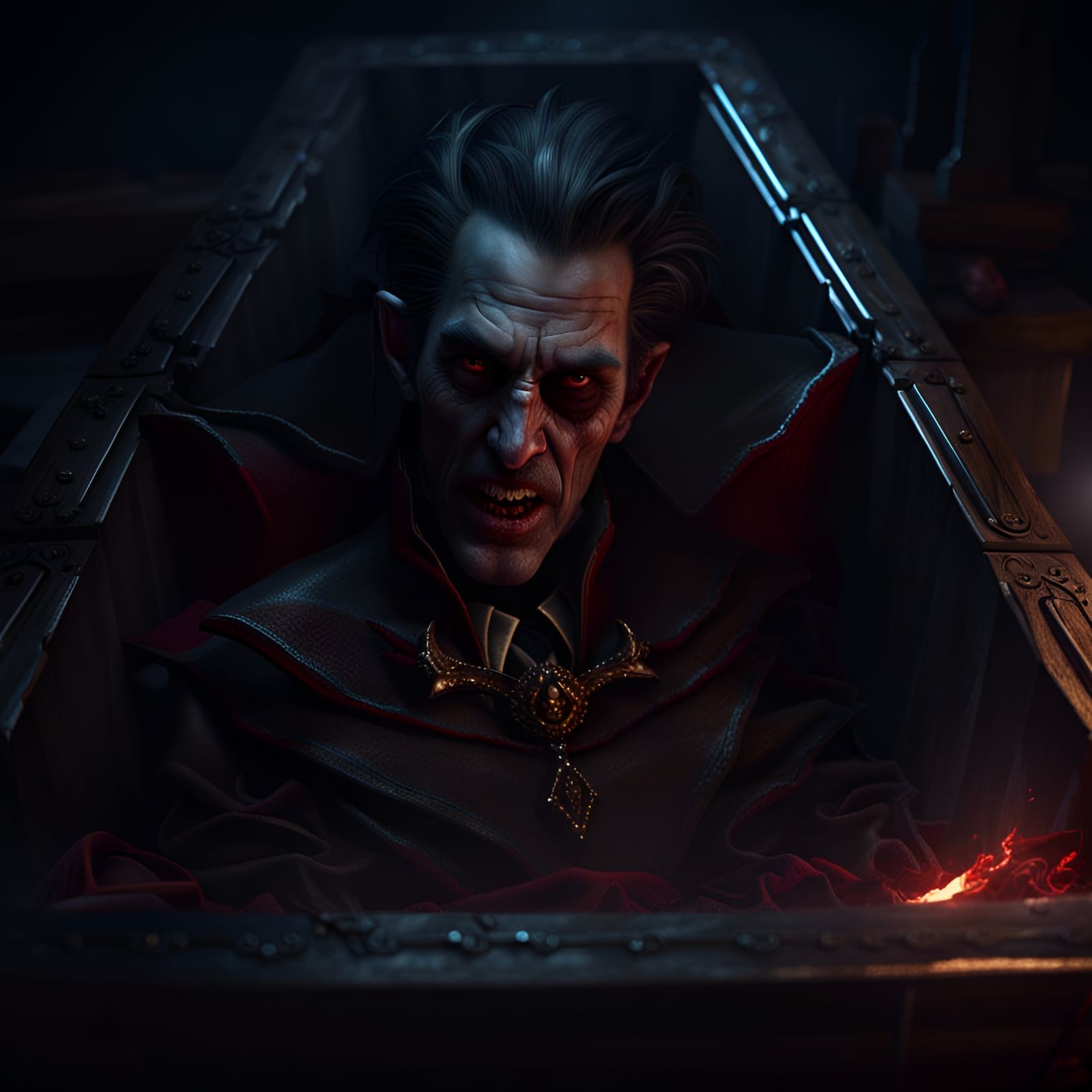 Vampire in Coffin: Dark Fantasy Concept Art