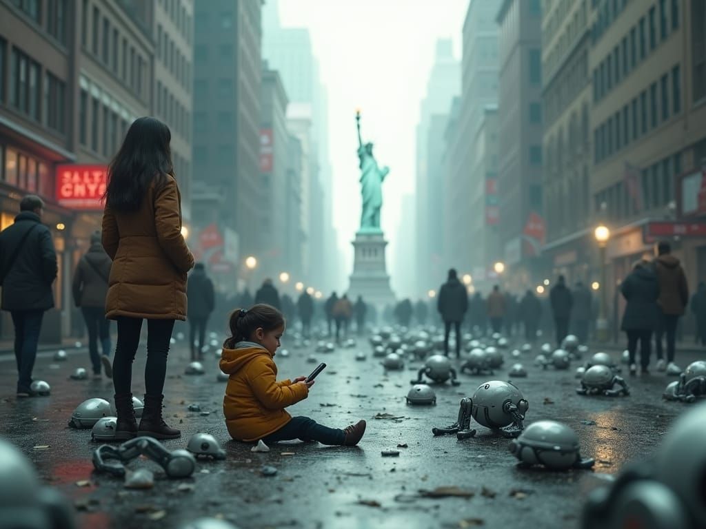 Frozen Metropolis: 3D Cartoon-Style Winter Scene with Fog