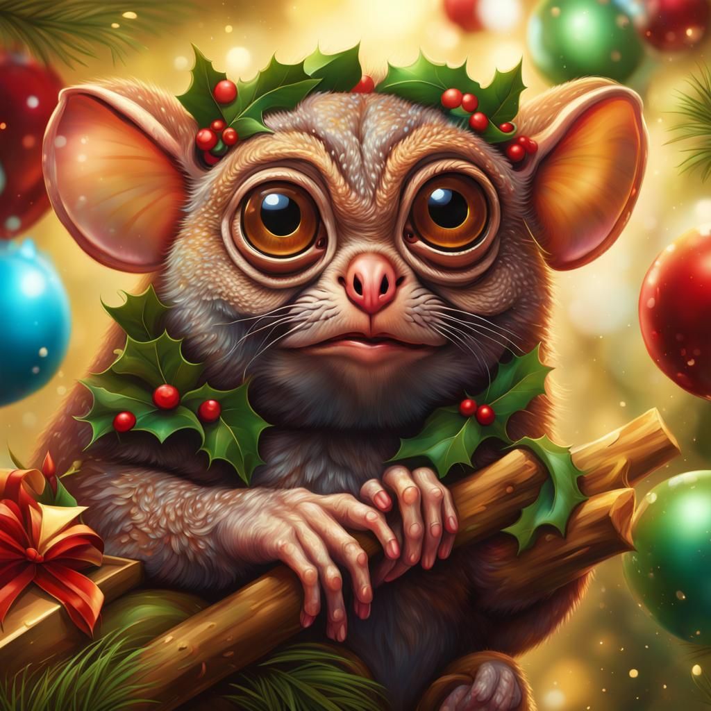 Hyperrealistic Tarsier Celebrates the Holidays