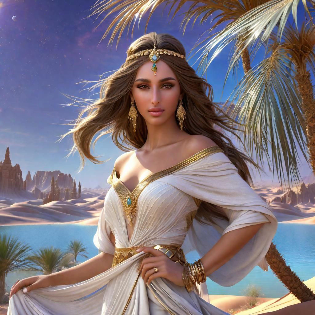 Young Beautiful Arabian Princess in the dessert in a Fantasy...