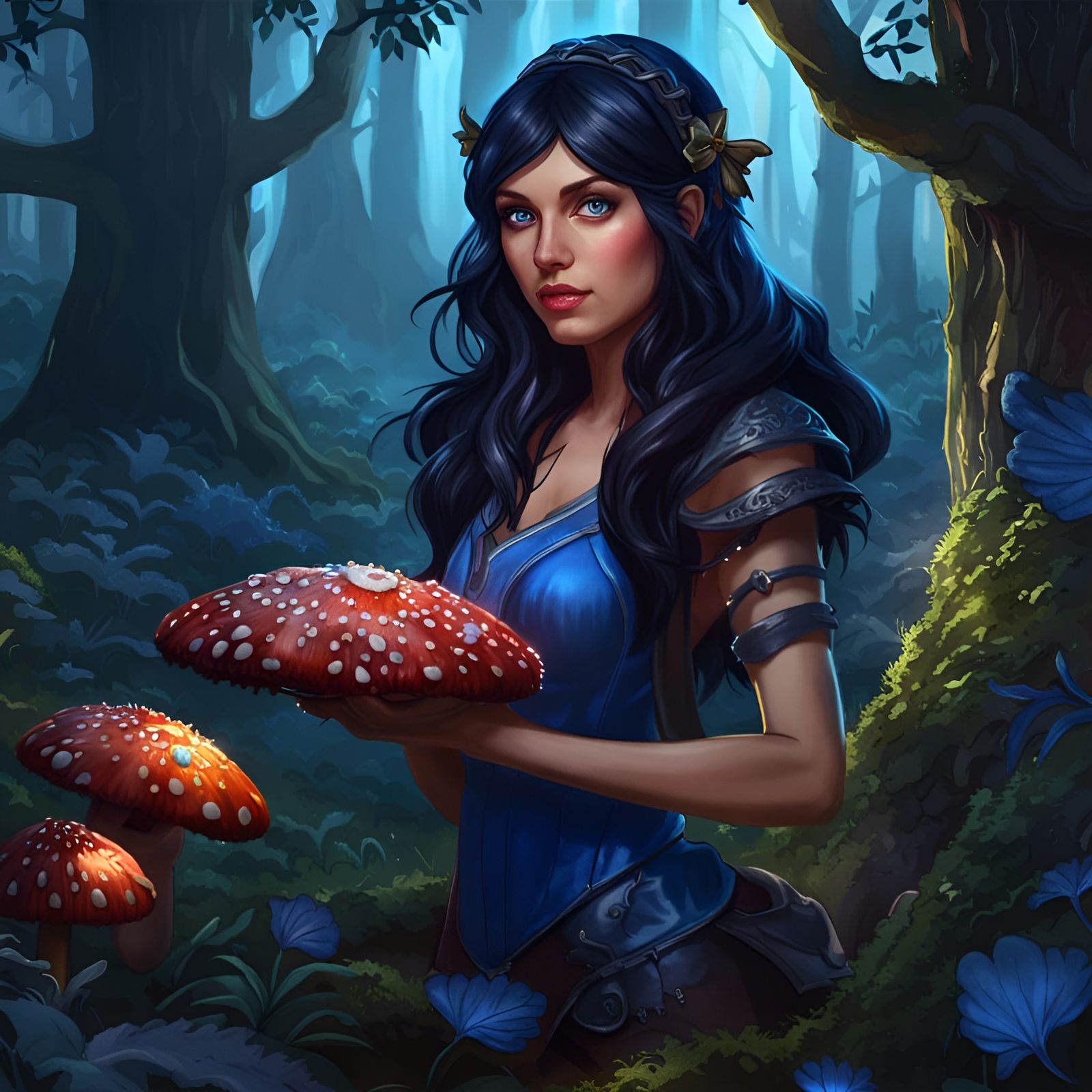 Dark Fantasy Fairy Picking Mushrooms in Forest