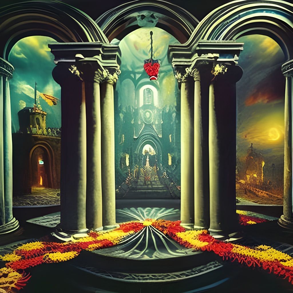 Chained Creature in Castle Hall: A Dark Fantasy Masterpiece