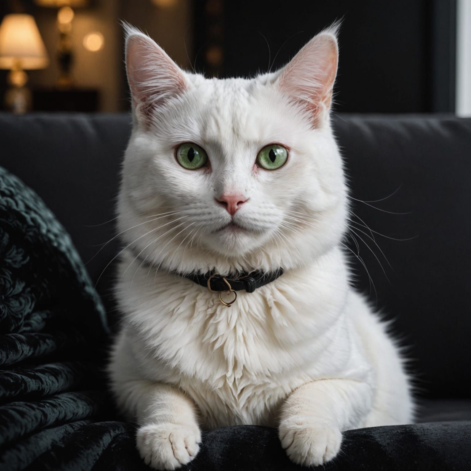 Serene Feline Beauty on Midnight Sofa