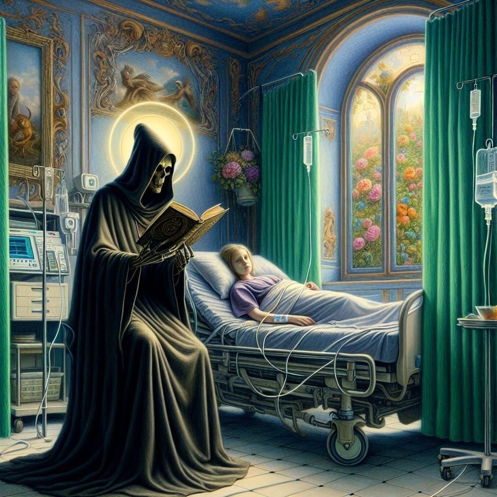 Grim Reaper Reads Fairytales in Hospital Room