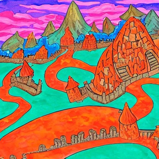 Volcanic Castle in Gouache Candyland