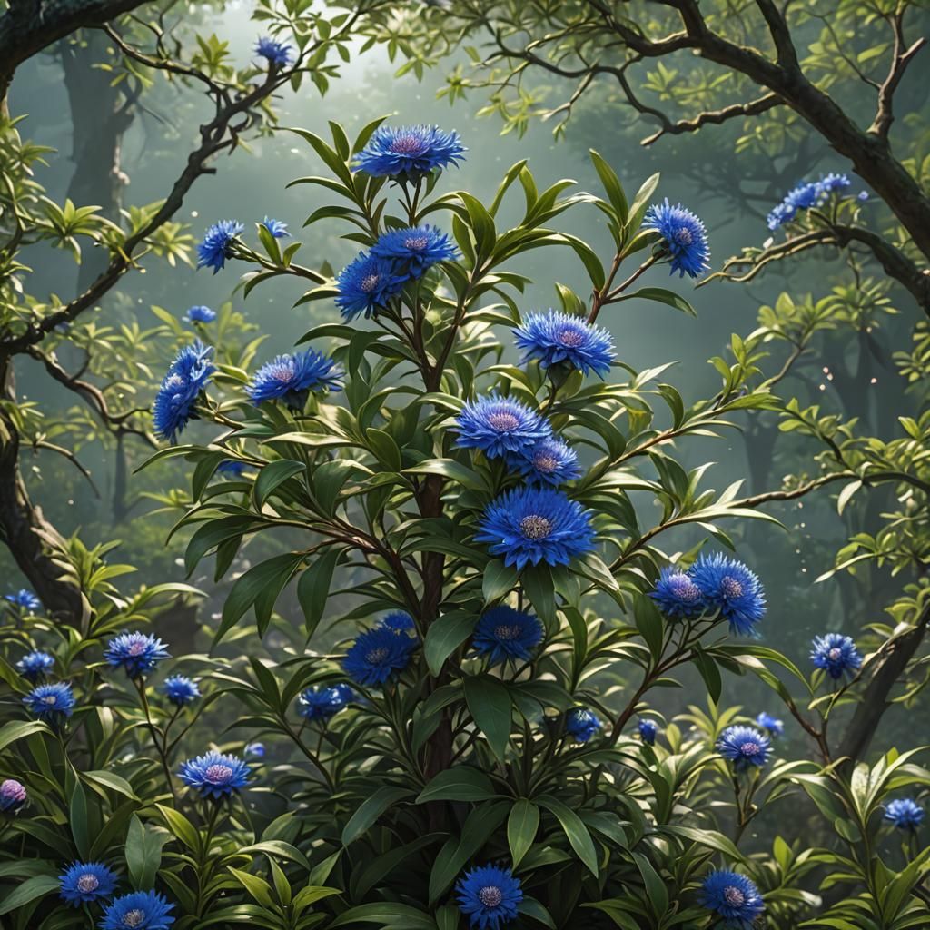 Japanese Laurel and Cornflower Matte Painting