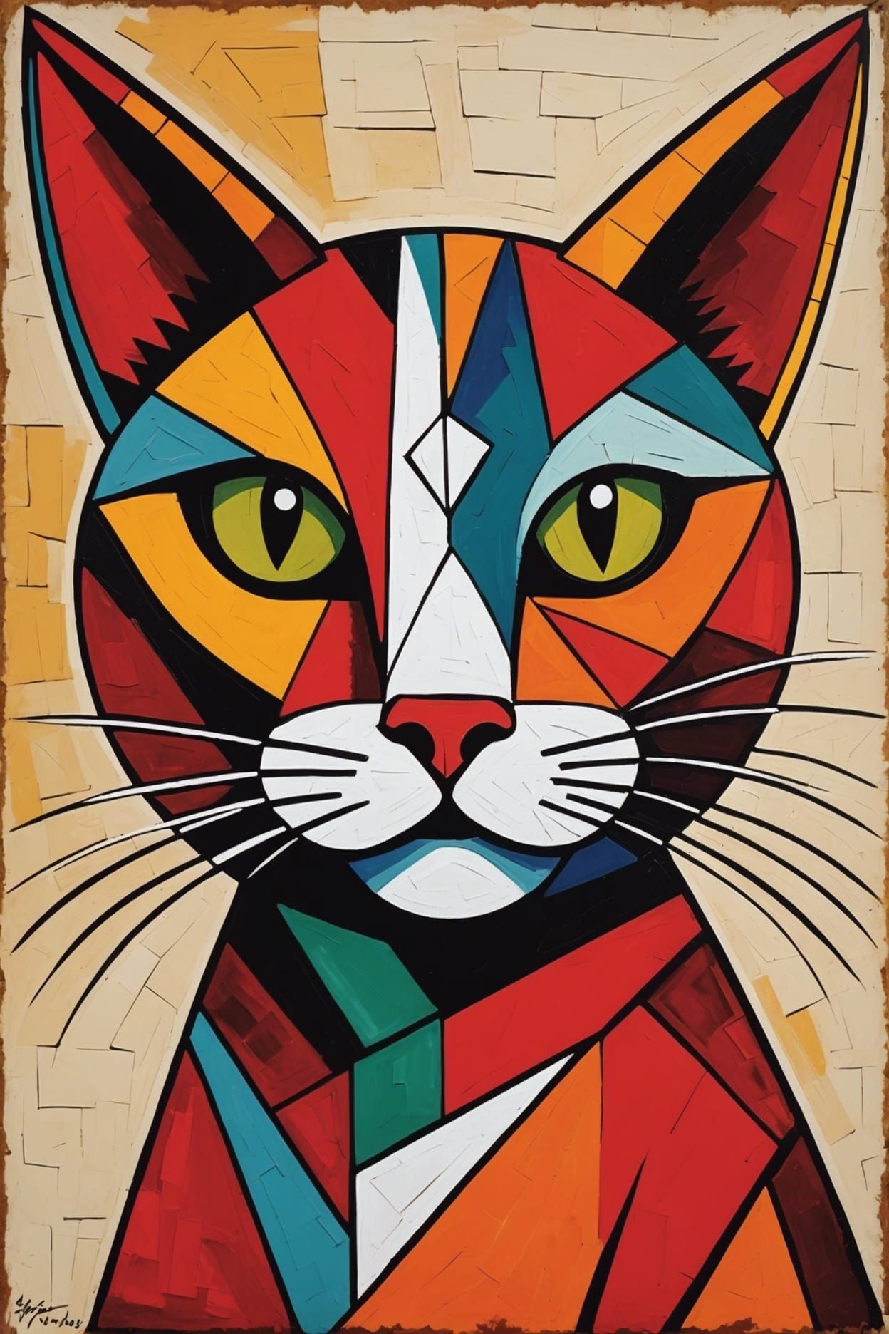 Cubist Cat Portrait in Picasso Style