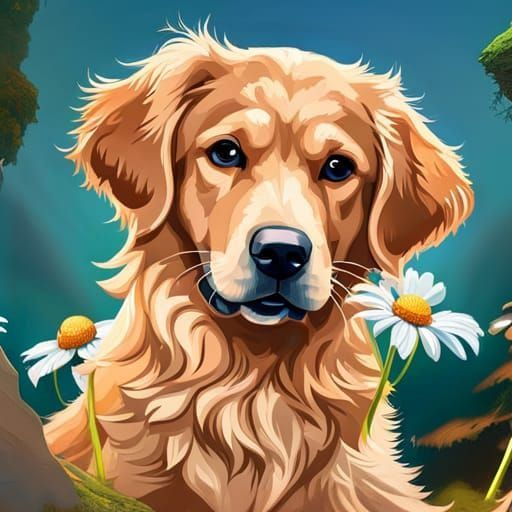 Hyperrealistic Golden Retriever Portrait in Forest