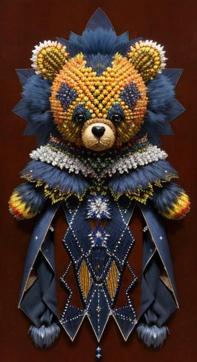 Beadwork Batsuit Teddy Bear with Atomic Structure