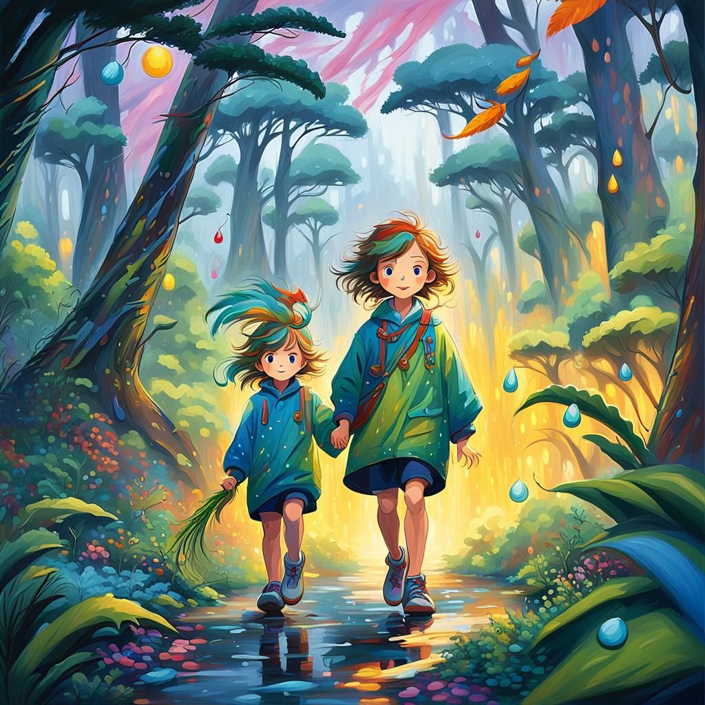 Child in Rainy Forest: Pixar-Inspired 3D Art