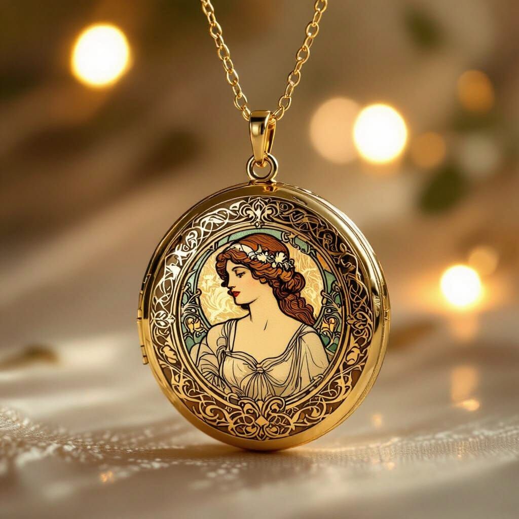 Golden Locket in Art Nouveau Style