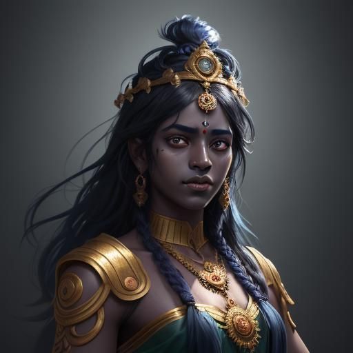 Krishna: Hindu God of Love in Hyperdetailed Portrait