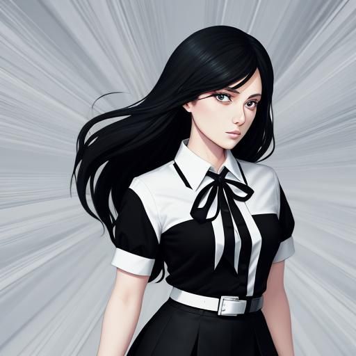 Anime Style Woman in Black and White Outfit