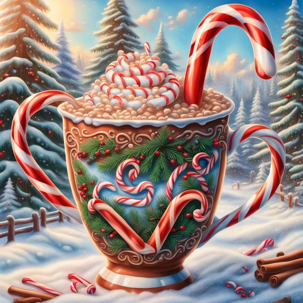 Joyful Winter Scene with Candy Canes in Airbrush Art