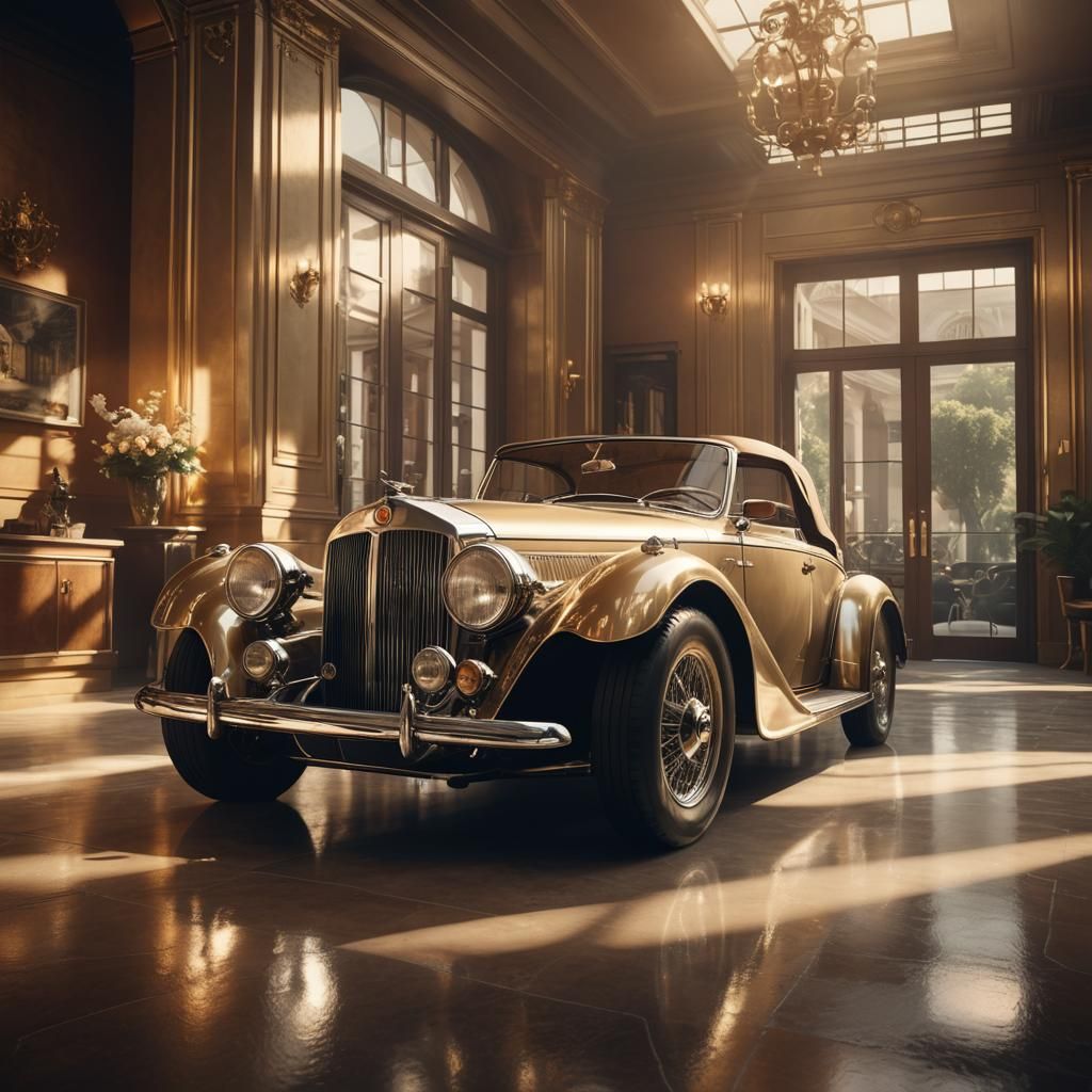 Vintage Car in Sunlit Italian Showroom