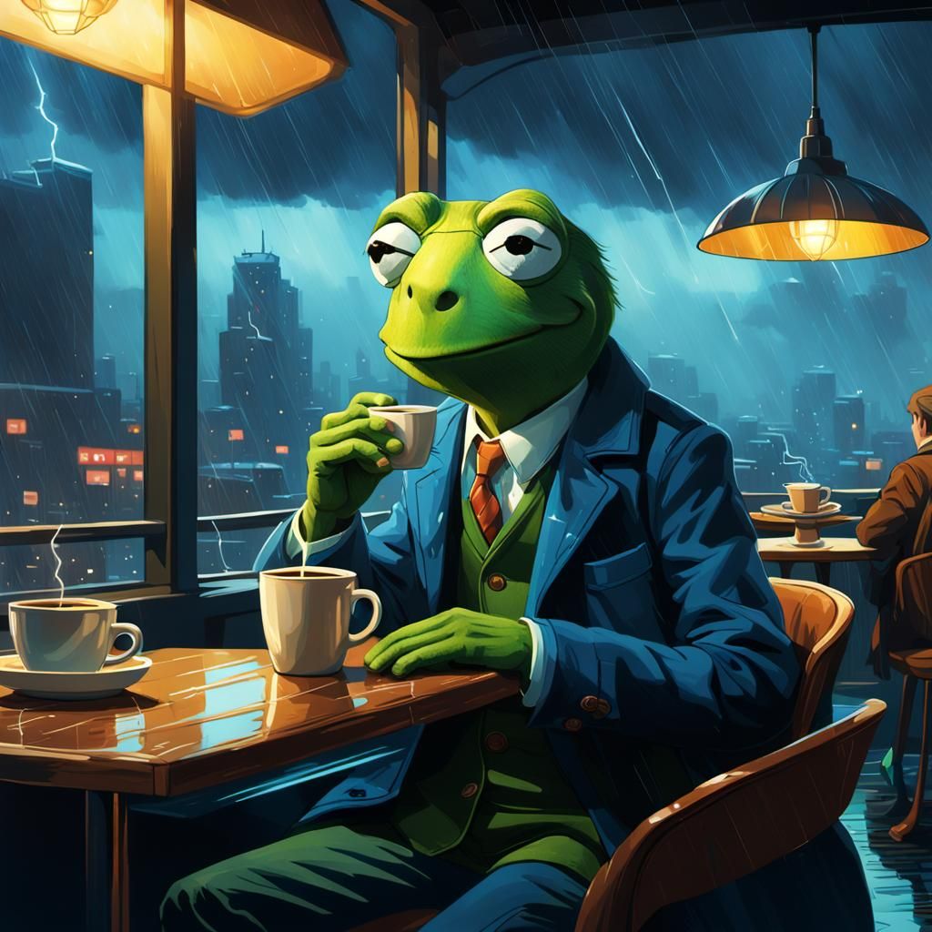 Kermit's Rainy Night: A Fantasy Concept Art