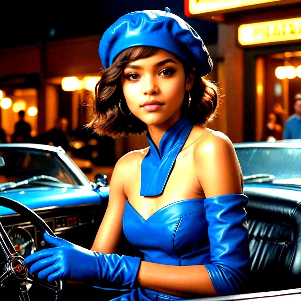 Zendaya in Elegant Blue Leather Attire
