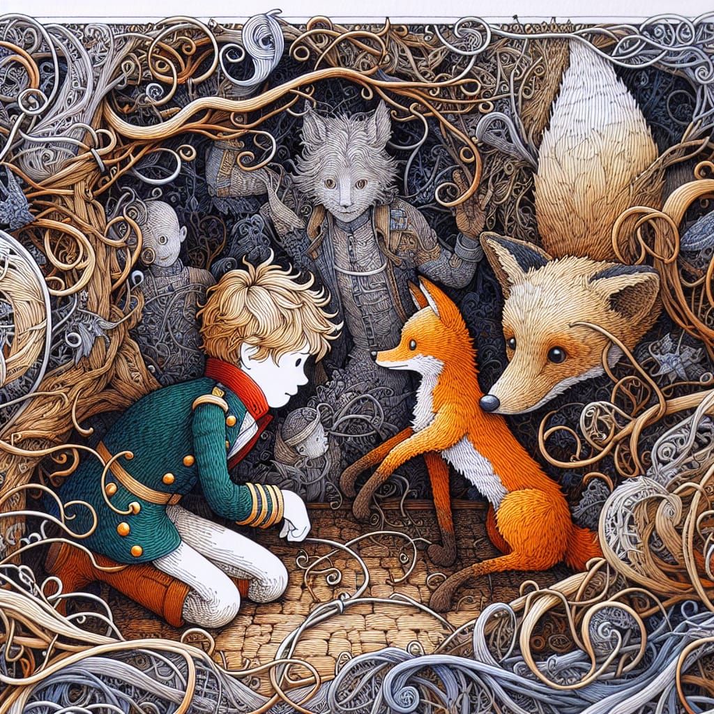 The Little Prince and Fox in Filigree Illustration