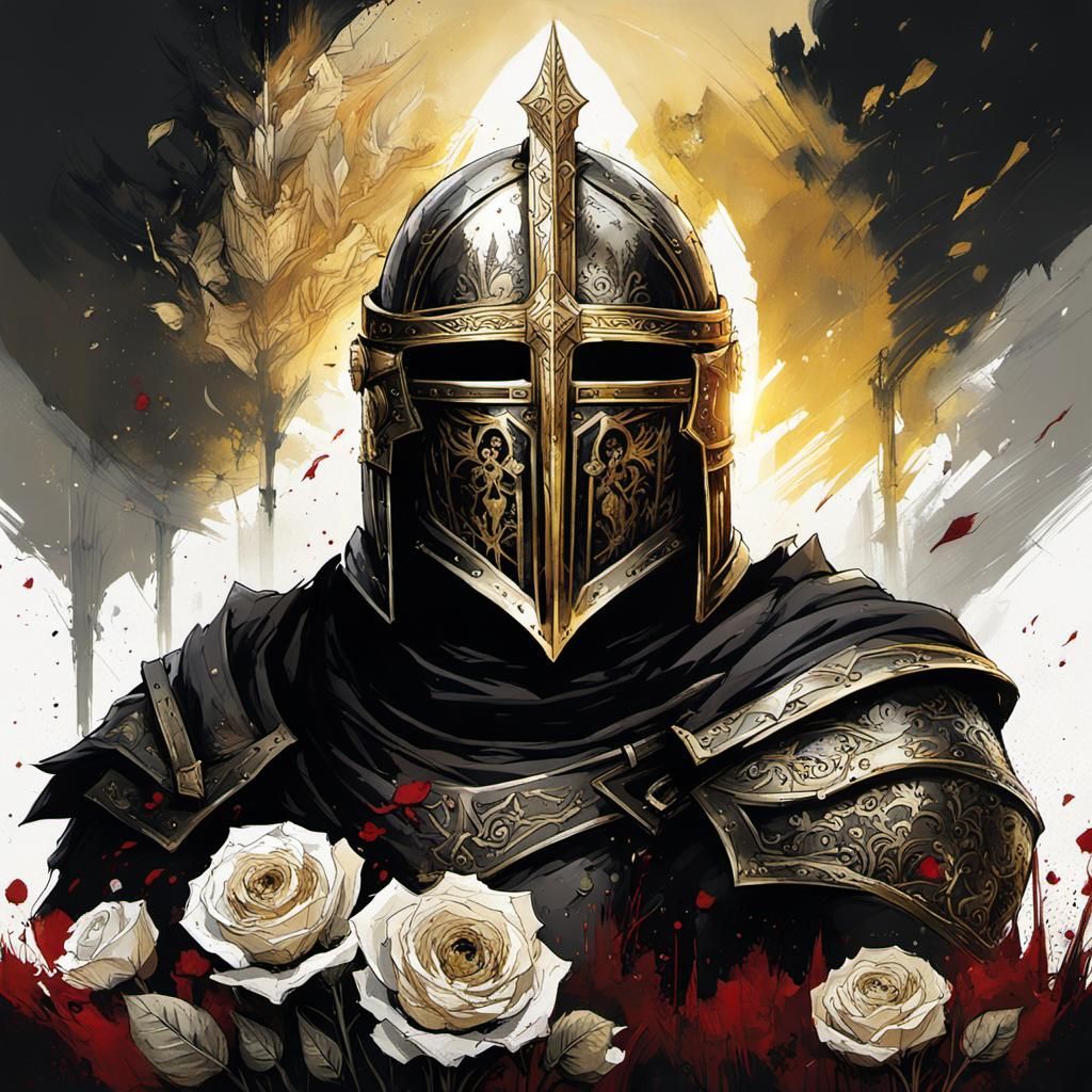 Gothic Knight Templar in Blood Rose Field