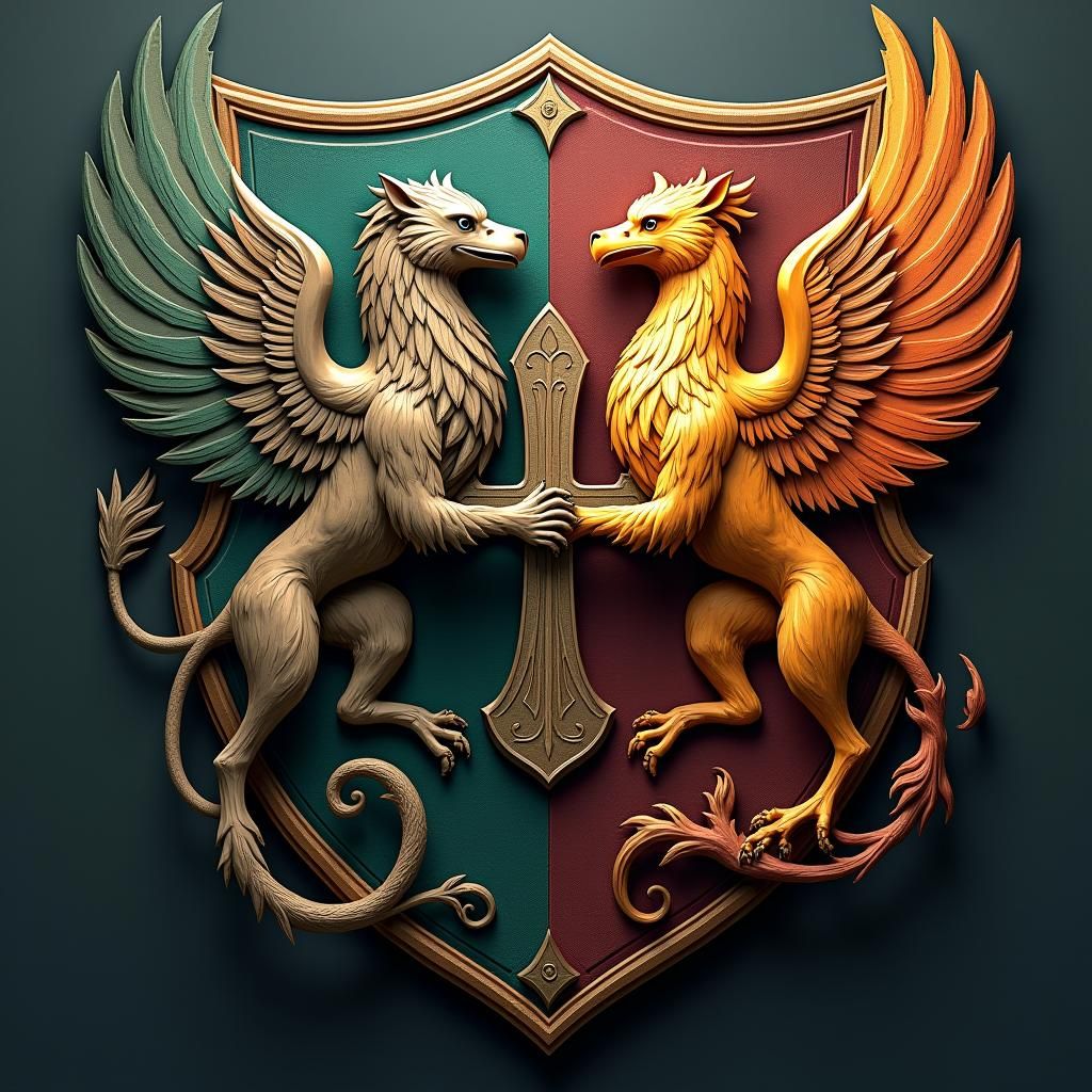 Detailed Coat of Arms with Gryphon and Phoenix