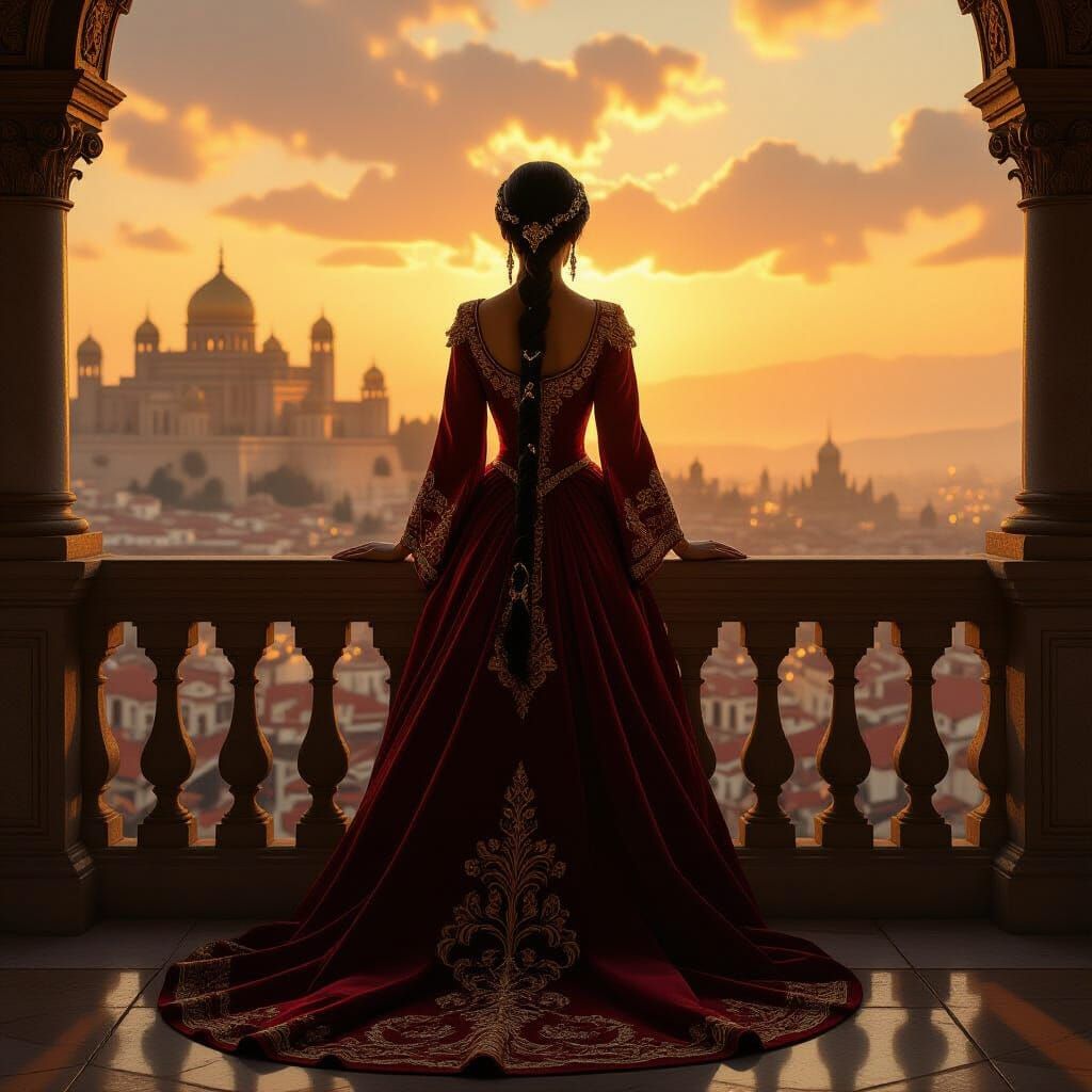 Regal Empress Overlooking Ancient City at Dawn