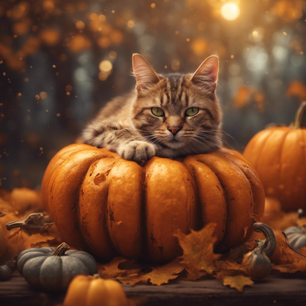 Cat Nap on Pumpkin: Halloween Matte Photo