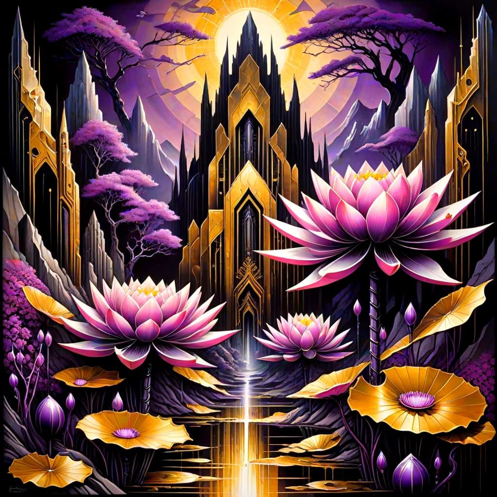 Geometric Art Deco Landscape in Electric Hues