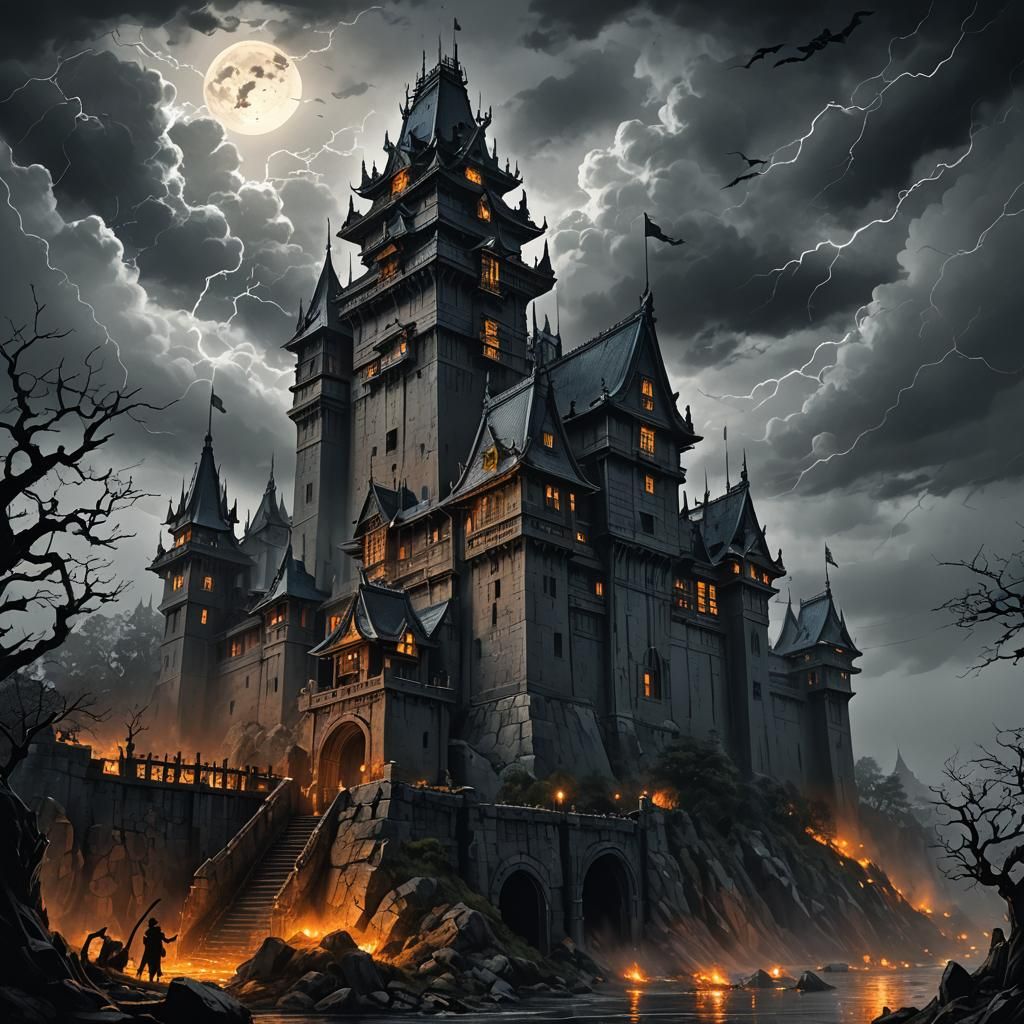 Haunted Japanese Castle: Dark Gothic Concept Art